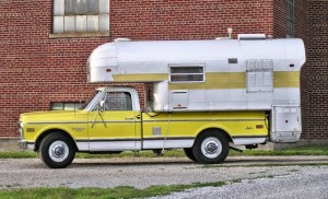 Silver Streak Camper on Chevy Truck Profile View