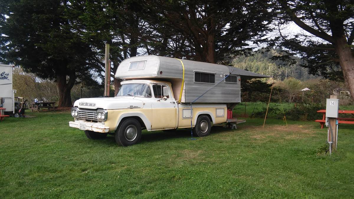 Classic Ford F250 Truck With Sport King Cab Over Camper